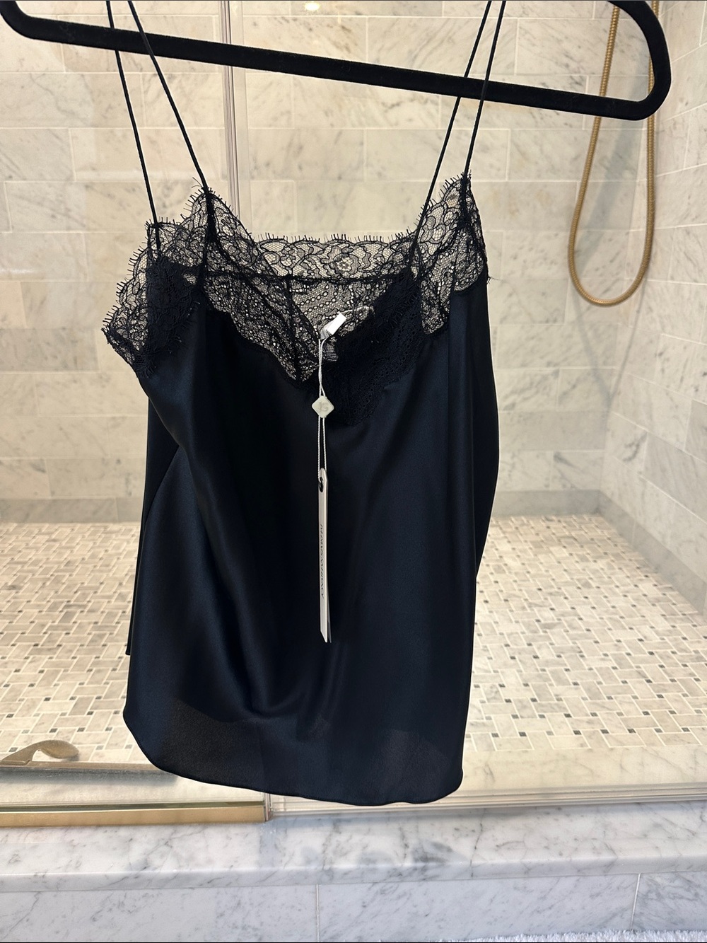 Jonathan Simkhai Black Lace-Trim Satin Camisole